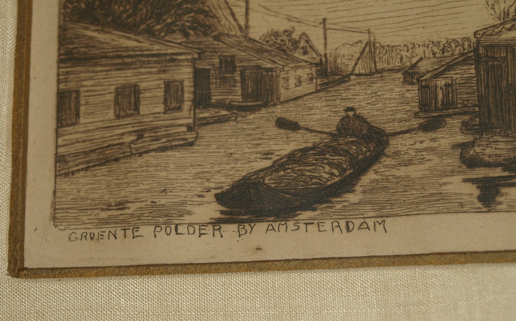 Onduidelijke signatuur : Ets , Groentepolder bij Amsterdam – Ingelijst – ca 1940 kopen? Bied vanaf 1!