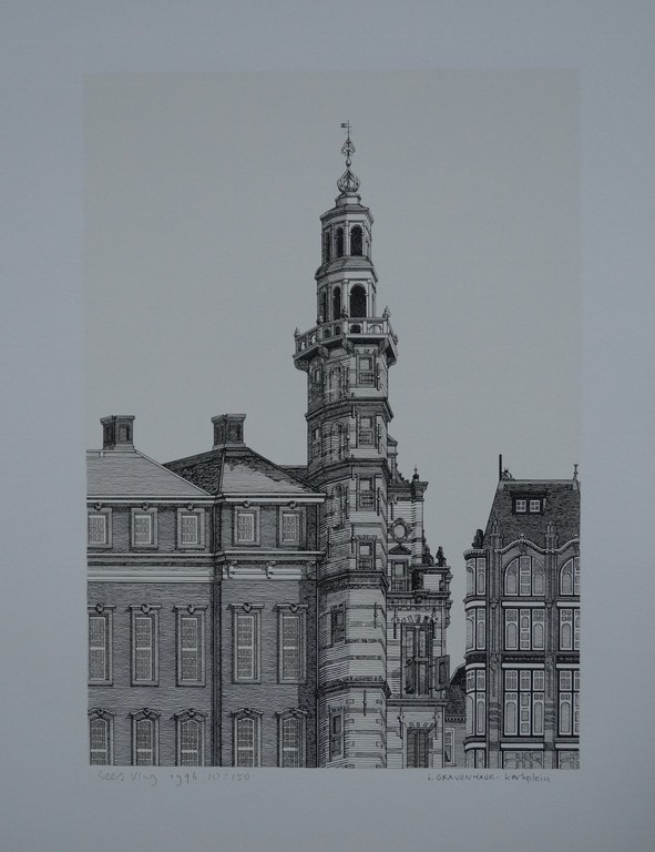 Sees Vlag - gesigneerde zeefdruk -  's Gravenhage Kerkplein kopen? Bied vanaf 40!