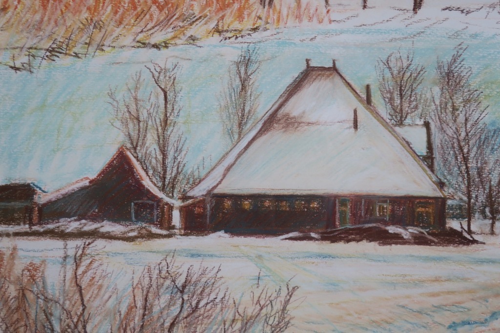 Arien van Waterland - Arien van Waterland: Krijttekening, Waterland I - Ingelijst kopen? Bied vanaf 1!