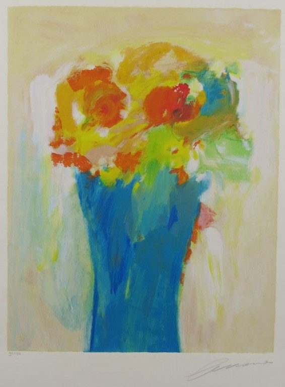 Eugene Brands: Zeefdruk, Blauwe vaas verkocht voor € 150!