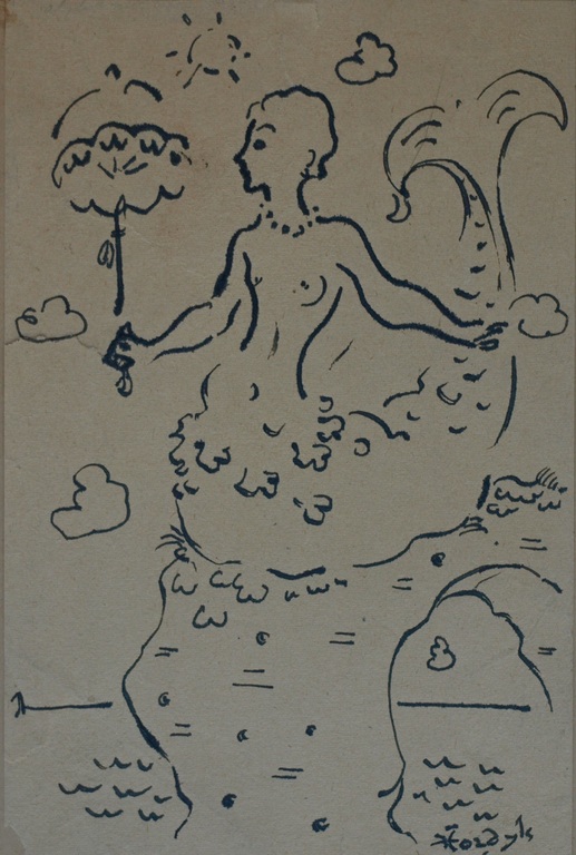 Gerard Hordijk : Tekening , Zeemeermin – gesigneerd - ca 1930   kopen? Bied vanaf 1!