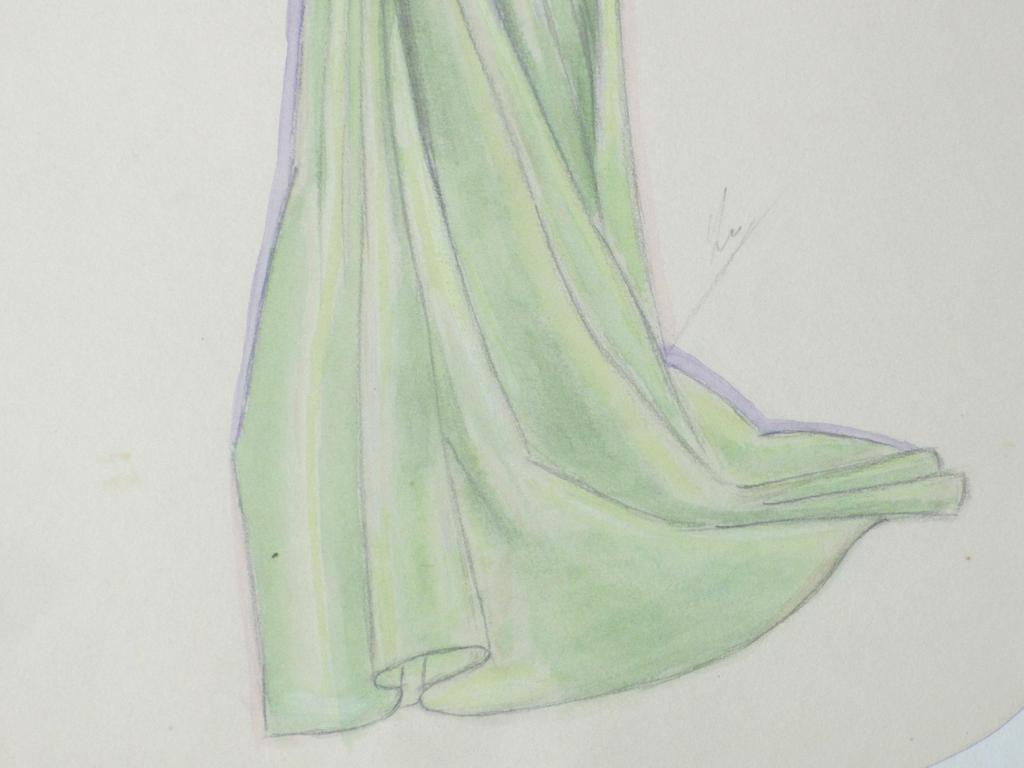 Onbekende kunstenaar, Art-deco model in groene jurk, Kleurtekening kopen? Bied vanaf 1!