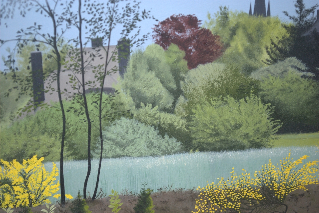 Gezicht op een dorp in het Gooi - gesigneerde gouache uit 1953 kopen? Bied vanaf 395!