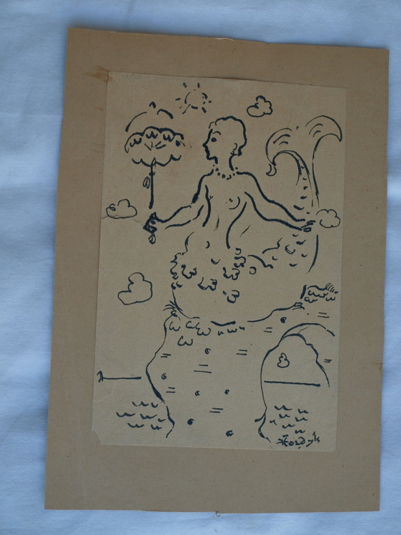 Gerard Hordijk : Tekening , Zeemeermin – gesigneerd - ca 1930   kopen? Bied vanaf 1!