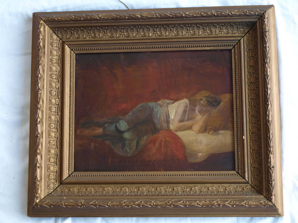 Onduidelijke signatuur : Olieverf op paneel , Schone slaapster – ingelijst – Oud kopen? Bied vanaf 1!