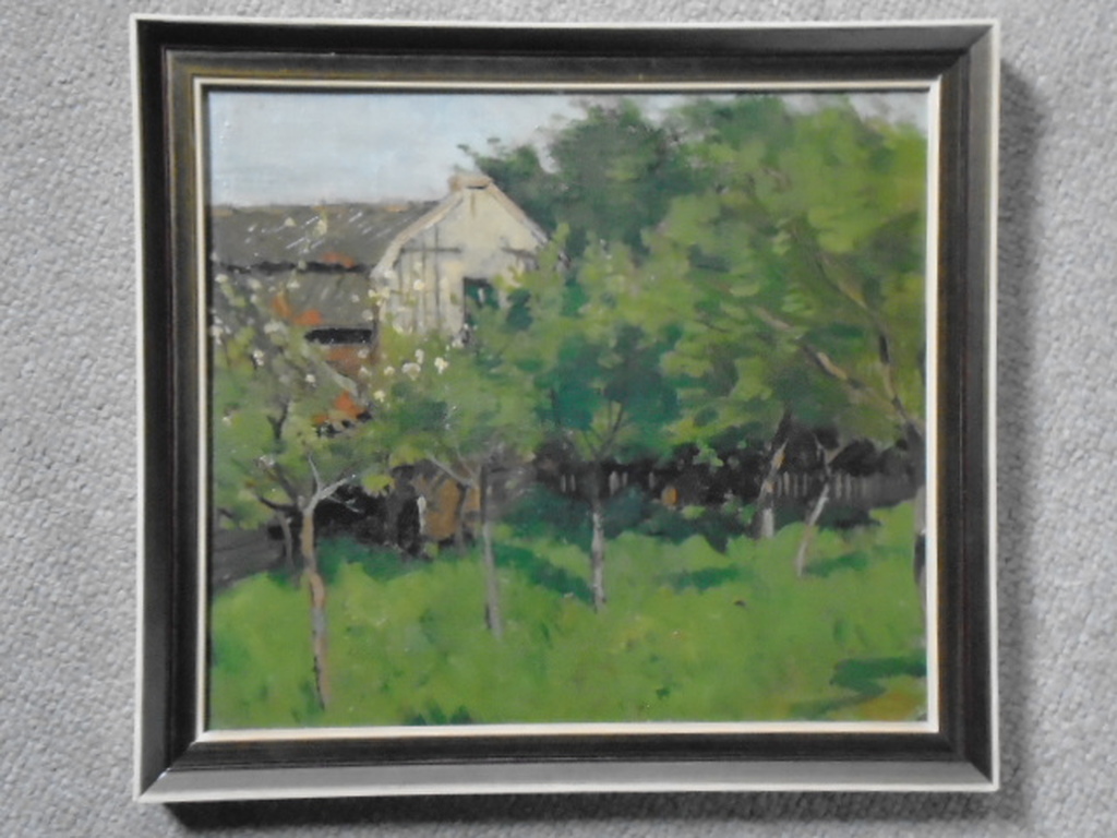 Geo Poggenbeek - olieverf - Boomgaard bij boerderij kopen? Bied vanaf 150!