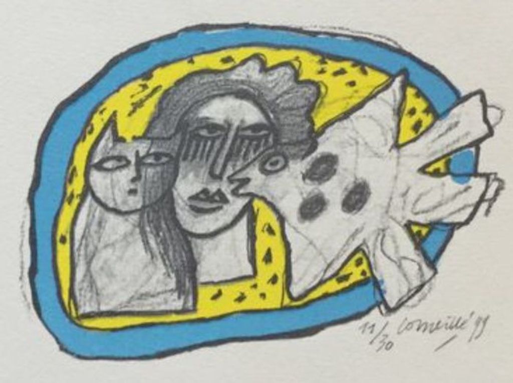 Corneille - oiseau et chat - EA - 1999 verkocht voor € 175!