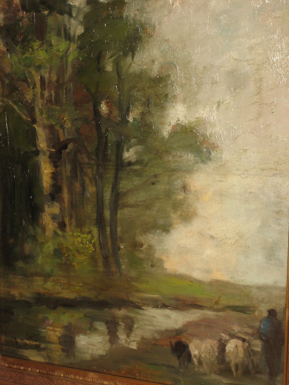 19e eeuws landschap olieverf op doek gesigneerd verkocht voor € 45!