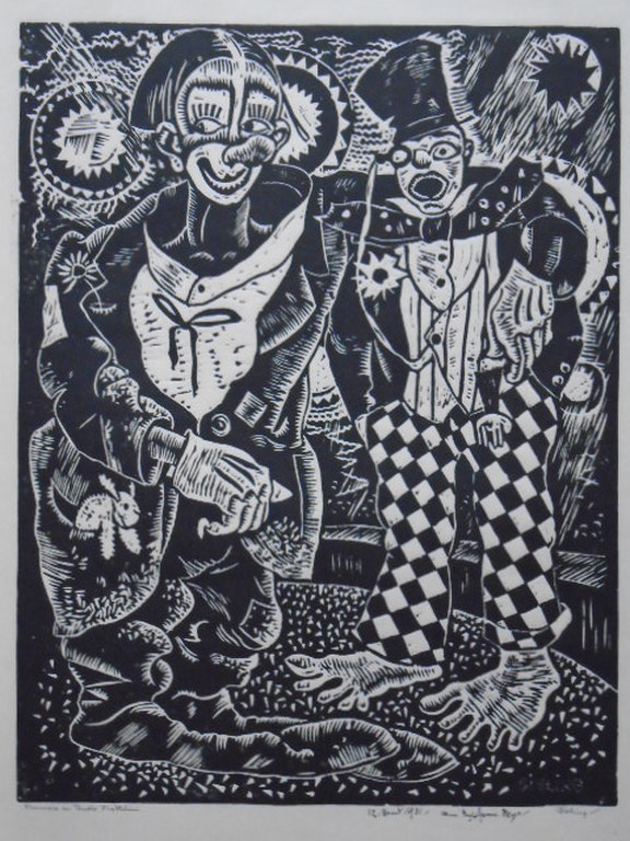 Herman Bieling - houtsnede - Francois en Pauolo Frattelini verkocht voor € 90!