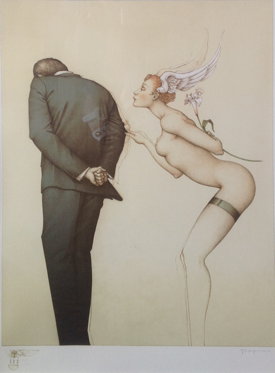 Michael Parkes: Litho, 'A gift for the disillusioned man' verkocht voor € 400!