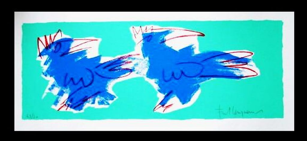 Frank Lengvenius, zeefdruk VOGELS (zeegroen) verkocht voor € 70!