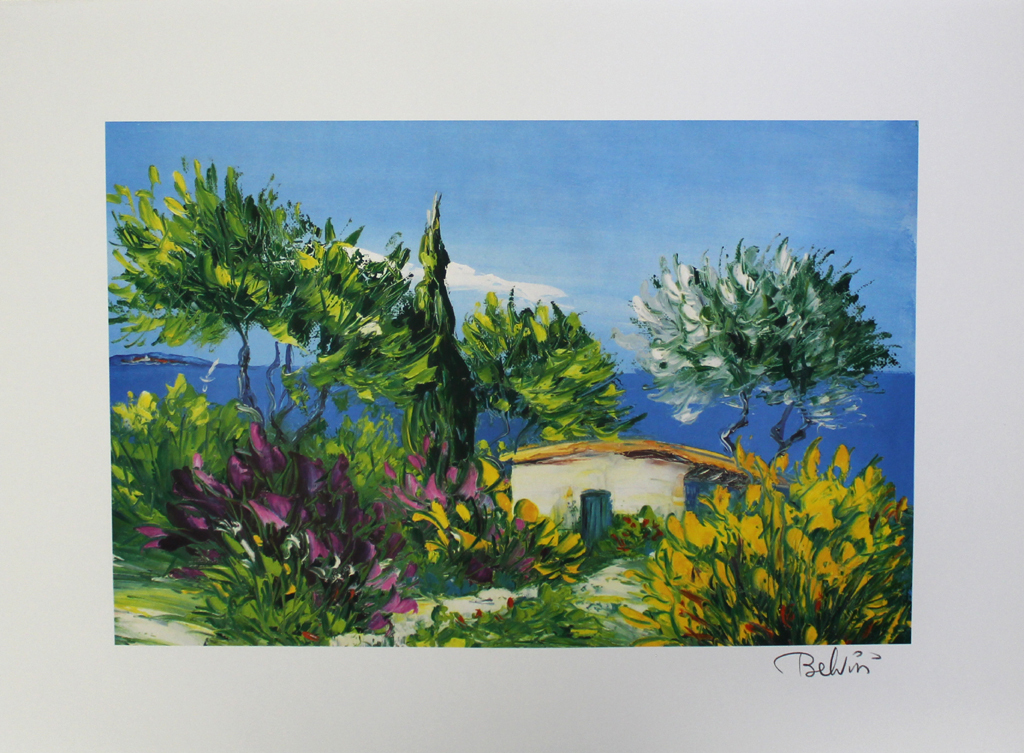 MARCEL BELVISI - PETIT COTTAGE SUR LE JARDIN, grote litho, handgesigneerd kopen? Bied vanaf 1!