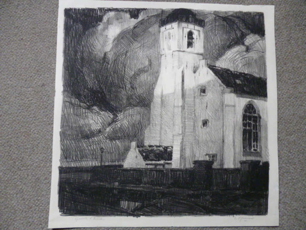 Isidore Opsomer - litho - Kerk te Katwijk aan Zee verkocht voor € 75!