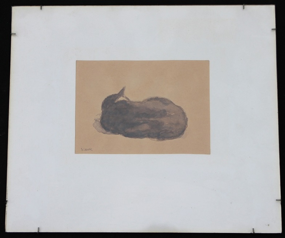 Schok: Aquarel, Poes op rood fond kopen? Bied vanaf 25!