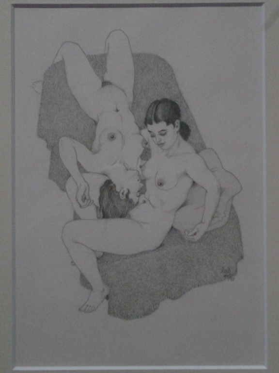 Huib de Ru - tekening - Zittend en liggend naakt verkocht voor € 150!