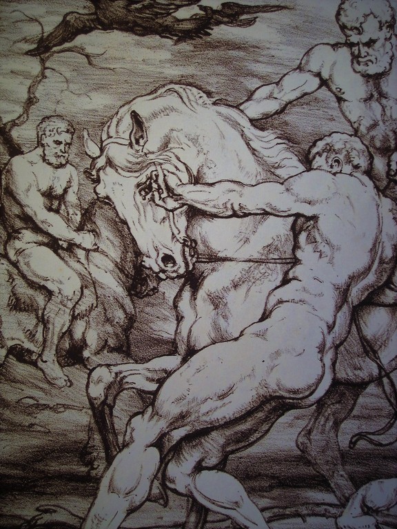 Interessante grote gesigneerde Litho Mythologische voorstelling A.M. Luijt (1879 kopen? Bied vanaf 1!