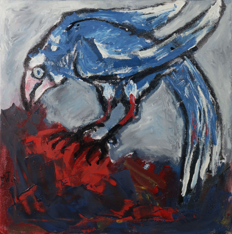 Martin van Wordragen: Olieverf op doek, Roofvogel op bergtop - Ingelijst kopen? Bied vanaf 350!