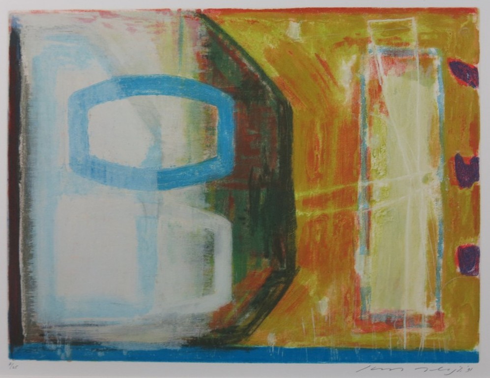 Kees Slegt: Ets, Zonder titel (blauw/geel) verkocht voor € 40!