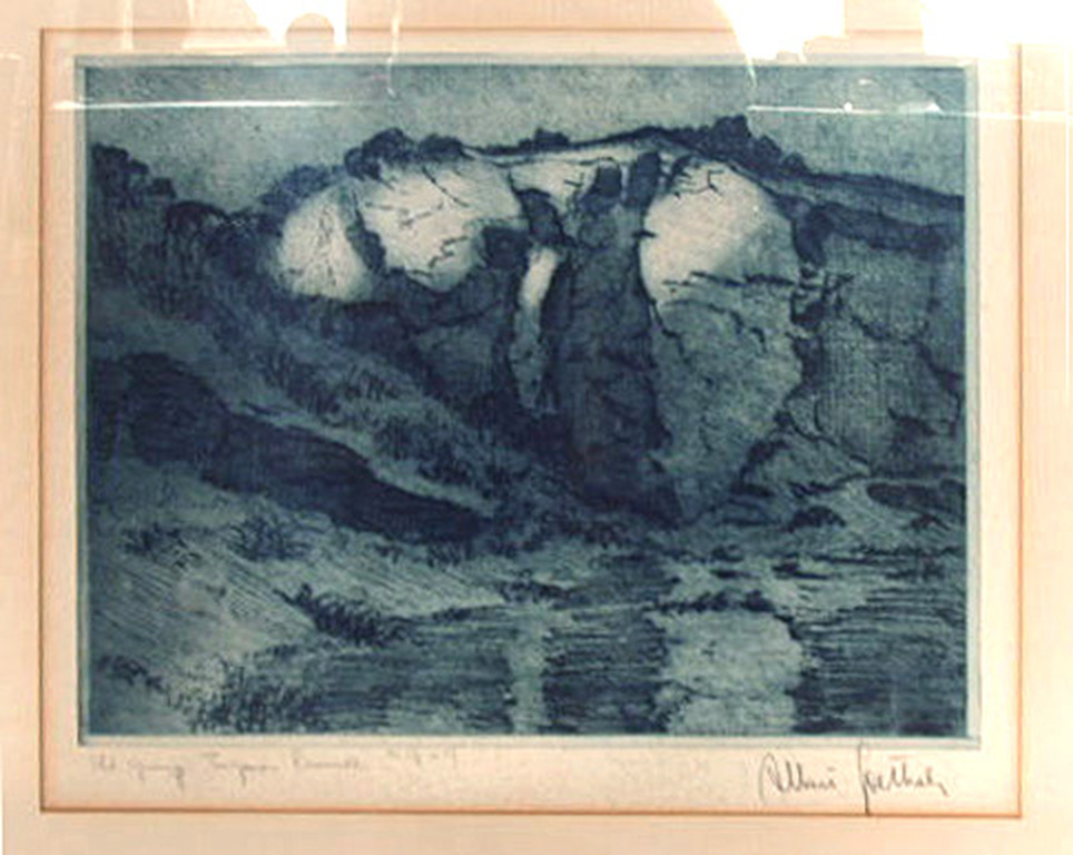 Albert Goethals Donkerblauwe ets:  Quarry Penzance Cornwall kopen? Bied vanaf 40!