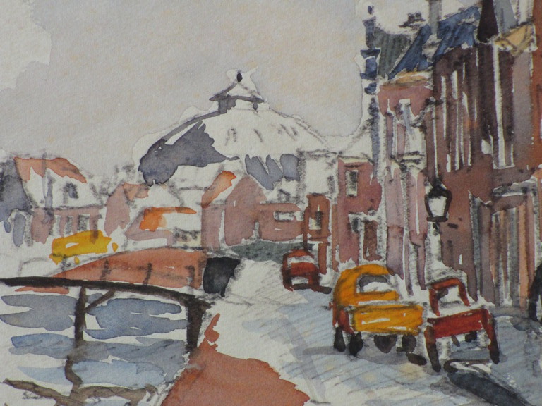 Frans Boers - Frans Boers, Burgwal Haarlem, Aquarel kopen? Bied vanaf 1!