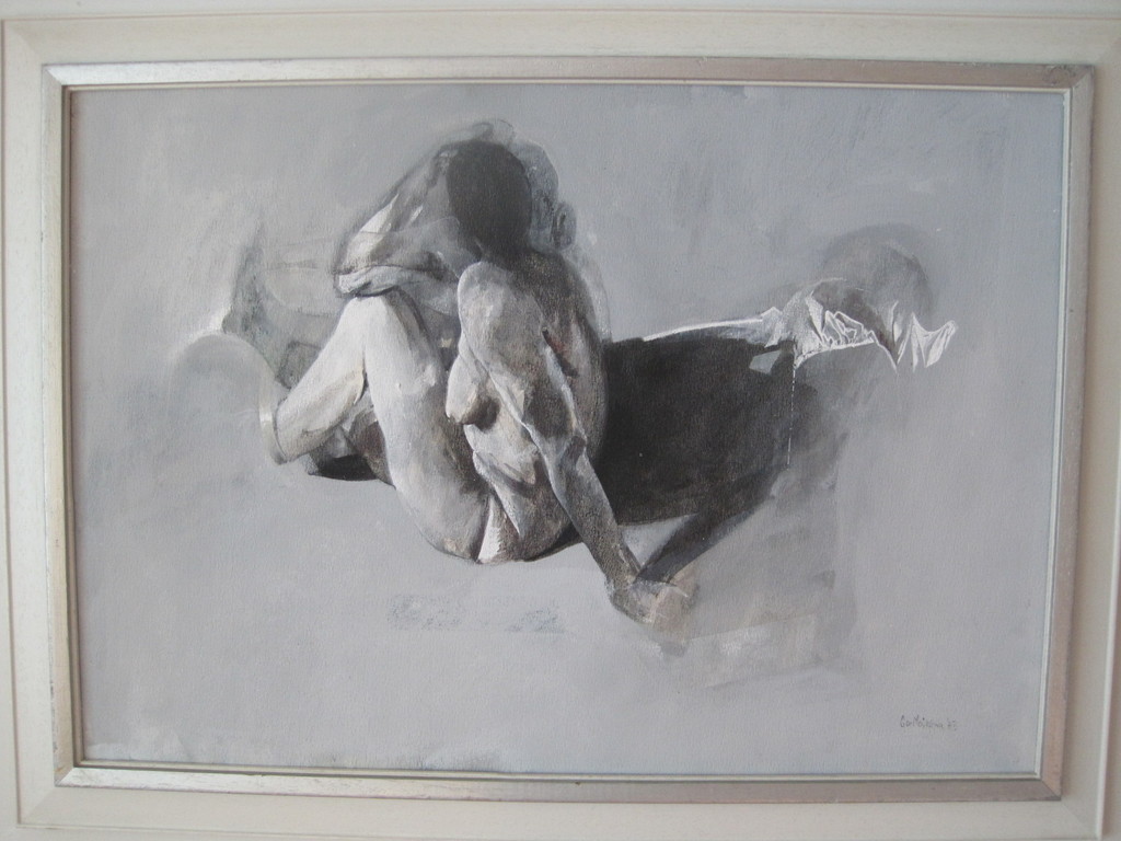 Ger Meinema (1939-) olieverf/board compositie met naakt en paard 1973 verkocht voor € 155!
