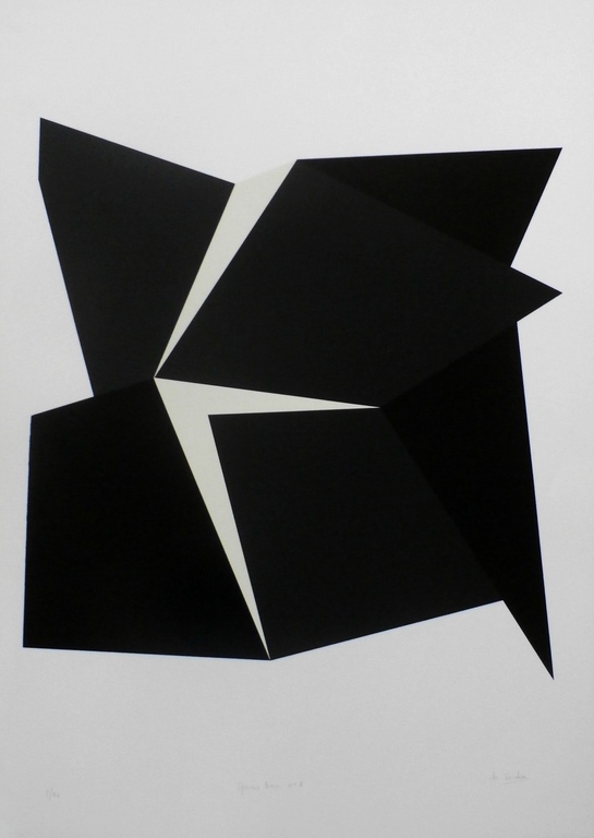 Marcel Verdren - Zeefdruk: geom. compositie: Spacio Nero no. 7 kopen? Bied vanaf 150!