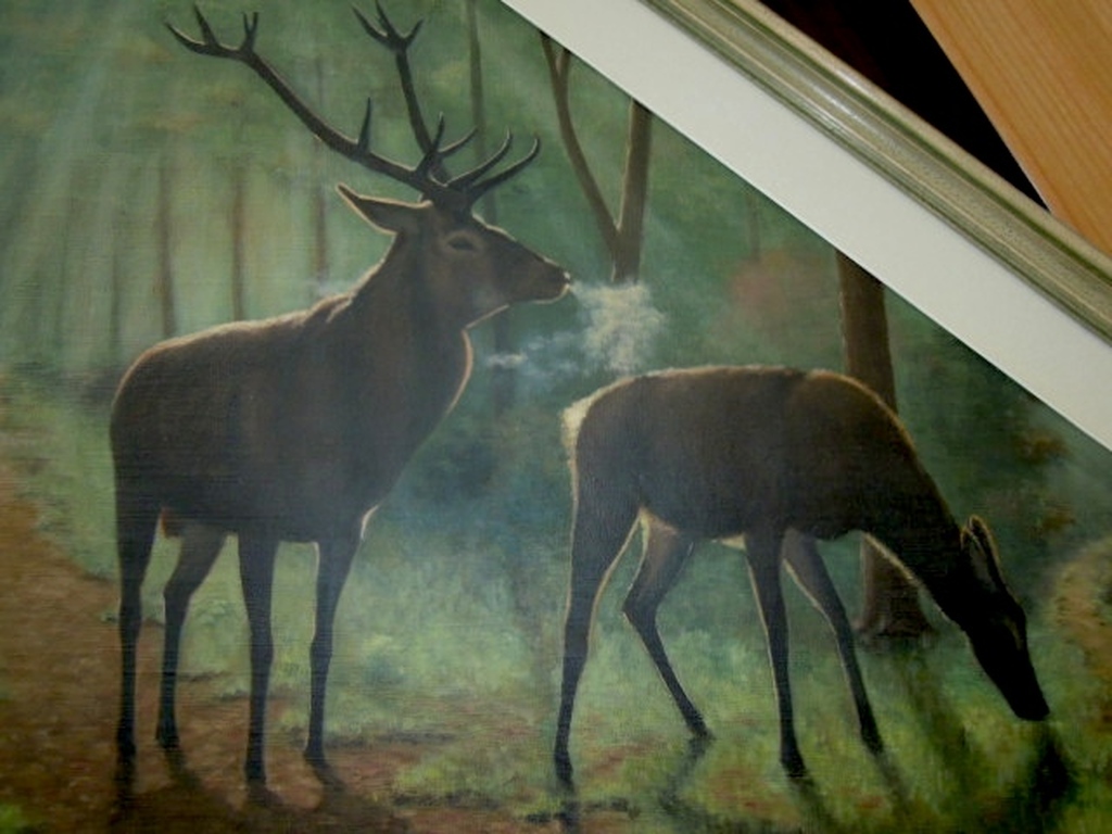 Groot Olieverf schilderij 2 herten in bos - 96x80 cm = gesigneerd-Jason-'90 kopen? Bied vanaf 45!