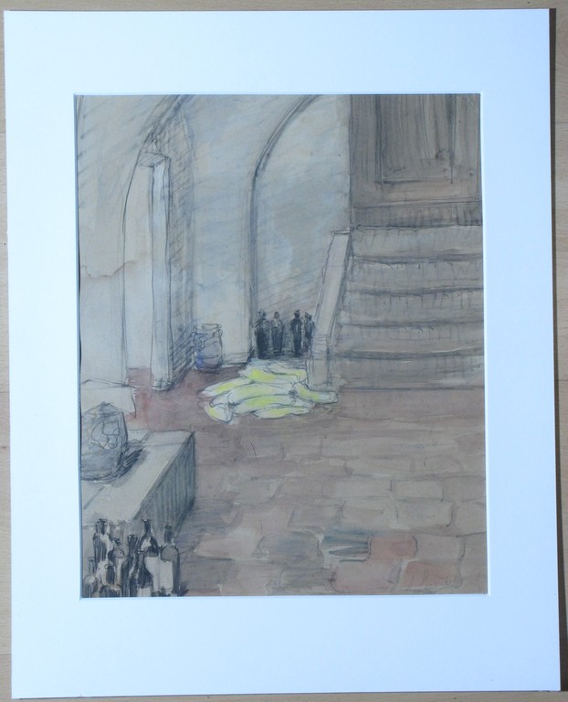 Coba Surie ( Amsterdam 1879 ) Aquarel-tekening, interieur van een kelder. kopen? Bied vanaf 1!