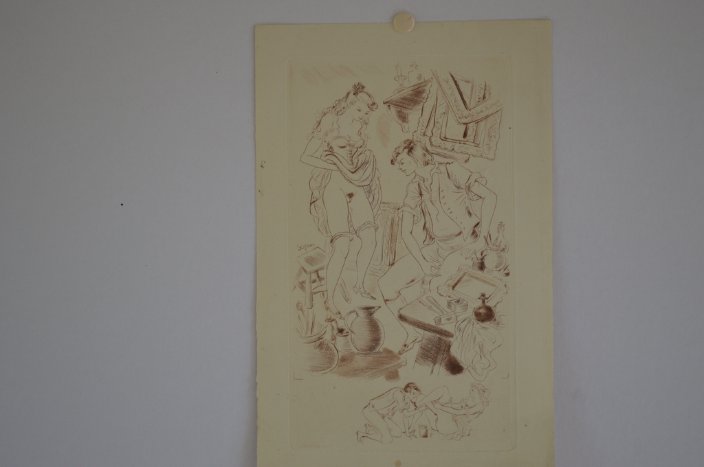 Erotische ets ' Even bijwerken'  - 14 x 22 z.j.  kopen? Bied vanaf 1!