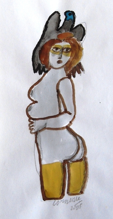 Corneille: naakt met vogel, gemengde techniek op papier kopen? Bied vanaf 875!