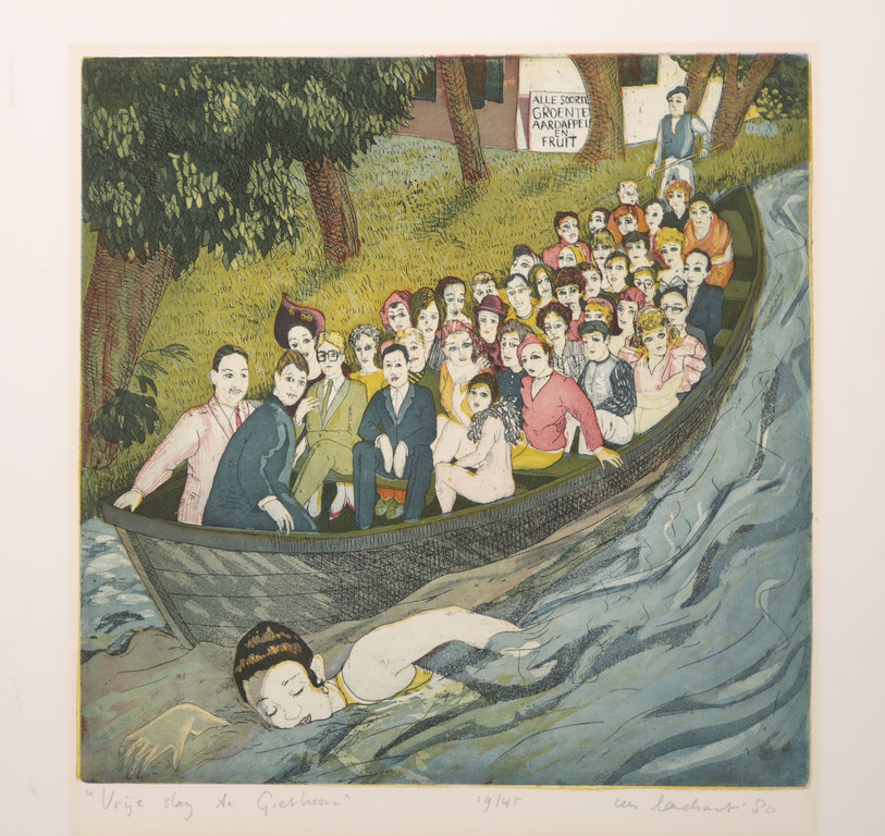 Cees Landsaat: Ets en aquatint. Vrije slag te Giethoorn kopen? Bied vanaf 20!
