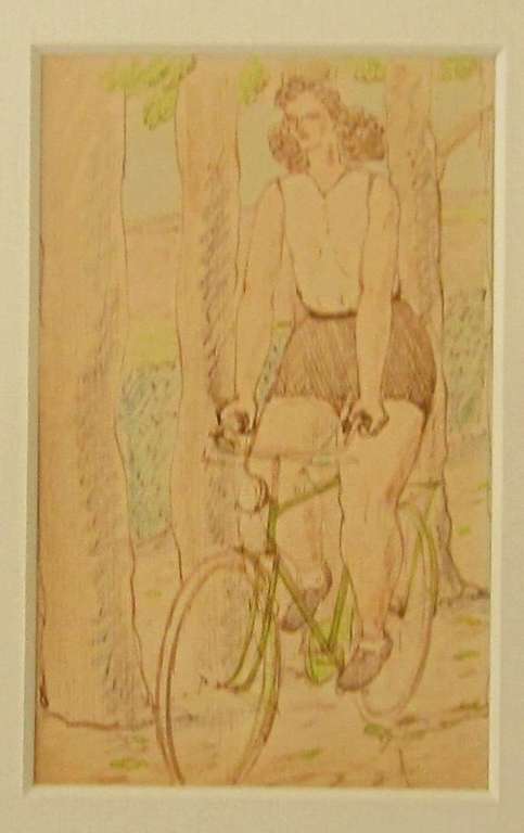 Ferdinand Erfmann, potlood: vrouw op herenfiets kopen? Bied vanaf 50!