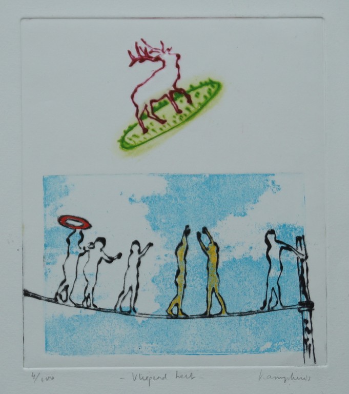 Gerart Kamphuis - gesigneerde zeefdruk - Vliegend hert - 100 ex. kopen? Bied vanaf 1!