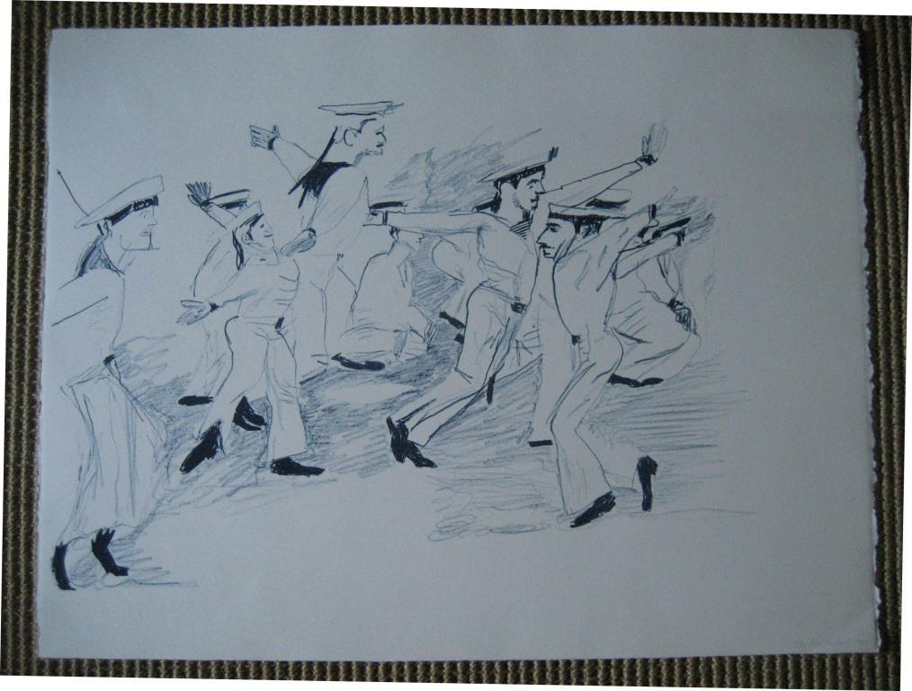 Emo Verkerk: Zeefdruk Dansende mariniers verkocht voor € 85!