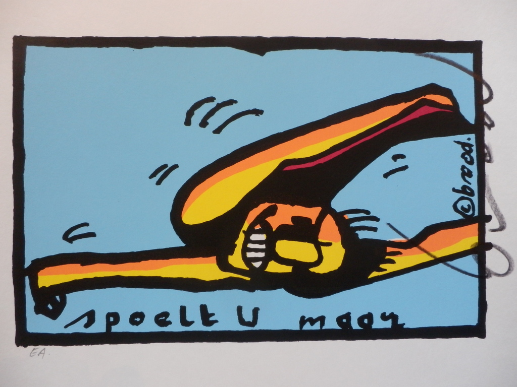 HERMAN BROOD, Gelimiteerde en HANDGESIGNEERDE Zeefdruk SPOELT U MAAR verkocht voor € 70!