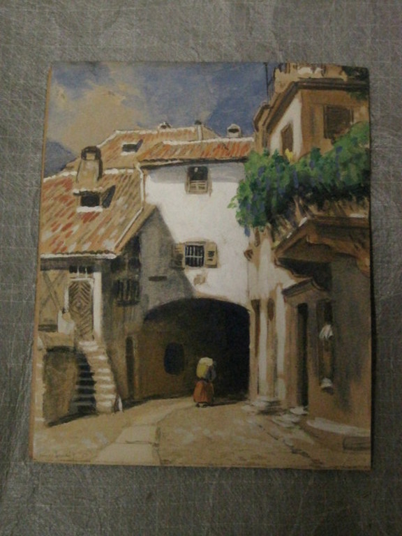 prachtig oud (omstreeks 1900)  pastel/papier "vrouw onder poort" gesigneerd l.o. kopen? Bied vanaf 1!