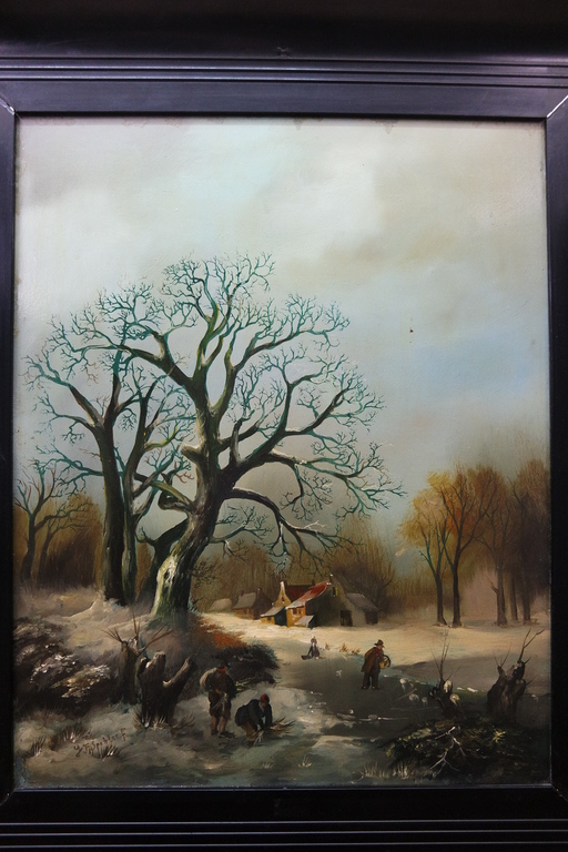 Hollandse school: olieverf op paneel , winterlandschap kopen? Bied vanaf 145!