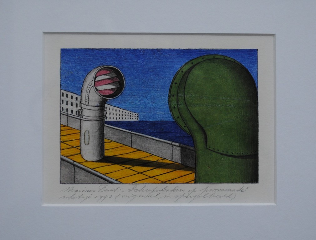 Marinus Fuit-orig. tekening 'Scheepskokers op promenade'-1993-ingelijst+boek verkocht voor € 125!