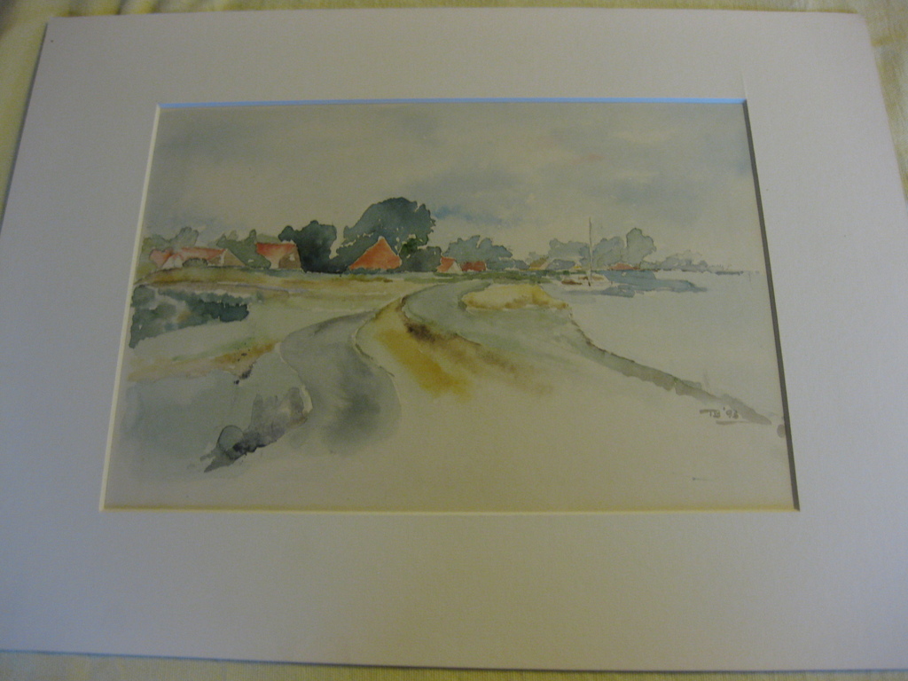 Aquarel dijk bij Uitdam (Noord-Holland) - gesigneerd TB kopen? Bied vanaf 15!