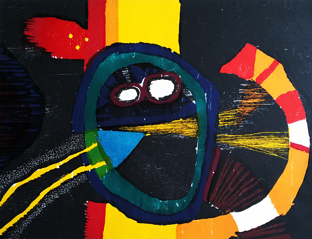 Guillaume Le Roy - Abstracte voorstelling, meerkleurige houtsnede verkocht voor € 50!