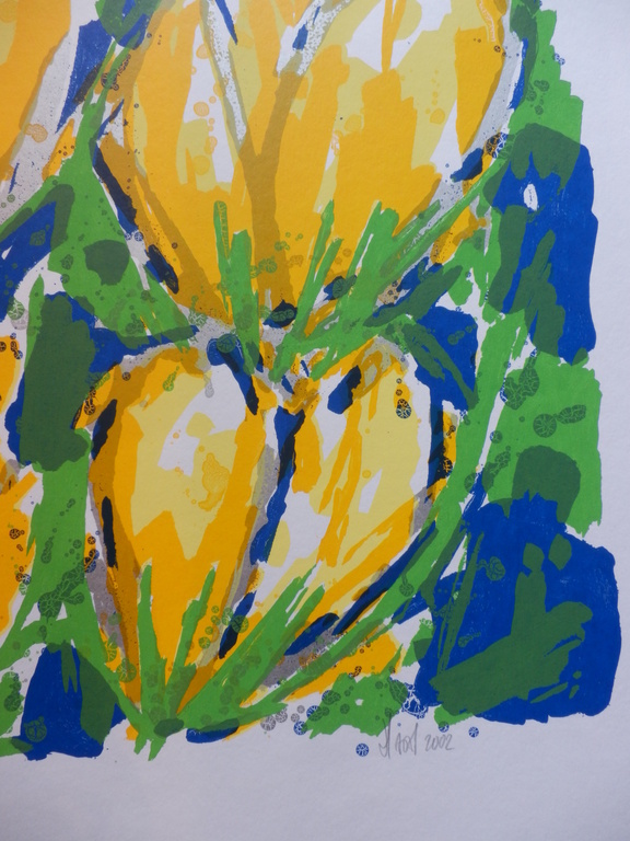 AD van HASSEL Zeer Grote Zeefdruk(70x70cm)  GELE TULPEN TULPEN kopen? Bied vanaf 35!
