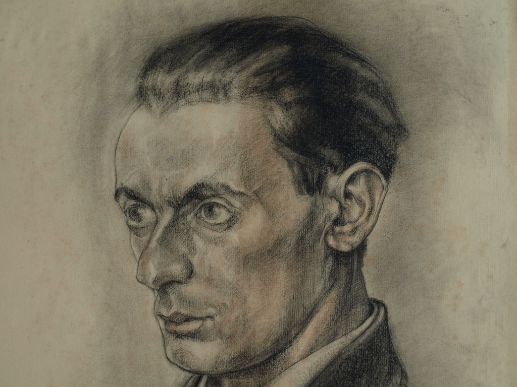 Onbekend : Tekening , Portret streng kijkende man – ca 1920  kopen? Bied vanaf 1!