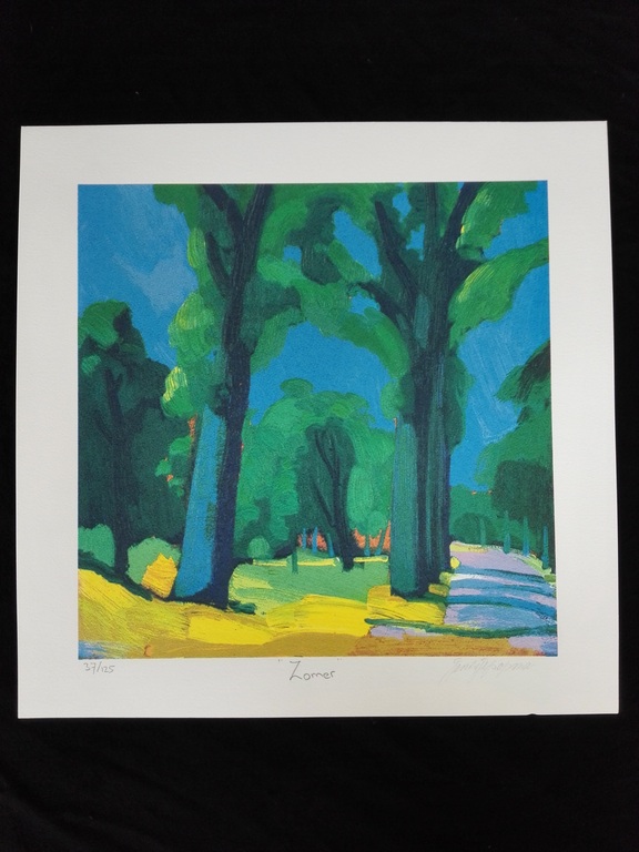 Jentsje Popma, zeefdruk op papier, Titel: Zomer verkocht voor € 75!