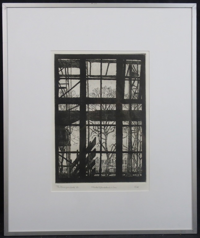 Theo Kurpershoek: Ets, Uitzicht Rijksakademie A'dam - Ingelijst kopen? Bied vanaf 40!