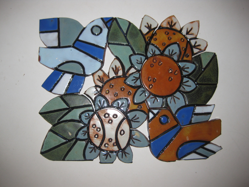 Tegeltableau van Henk Potters, Oisterwijk - zonnebloemen en vogels kopen? Bied vanaf 35!