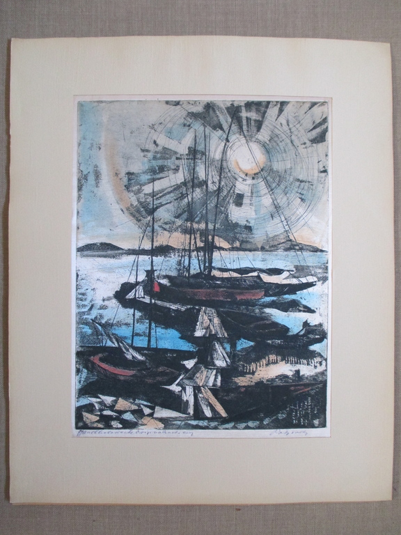 Onbekend gesign. handgekleurde ets op zijde, havengezicht kopen? Bied vanaf 1!