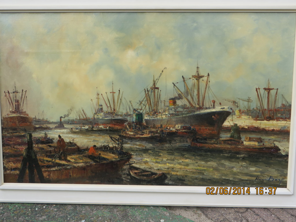 Wim Bos (1906-1974), Rotterdams havengezicht kopen? Bied vanaf 800!