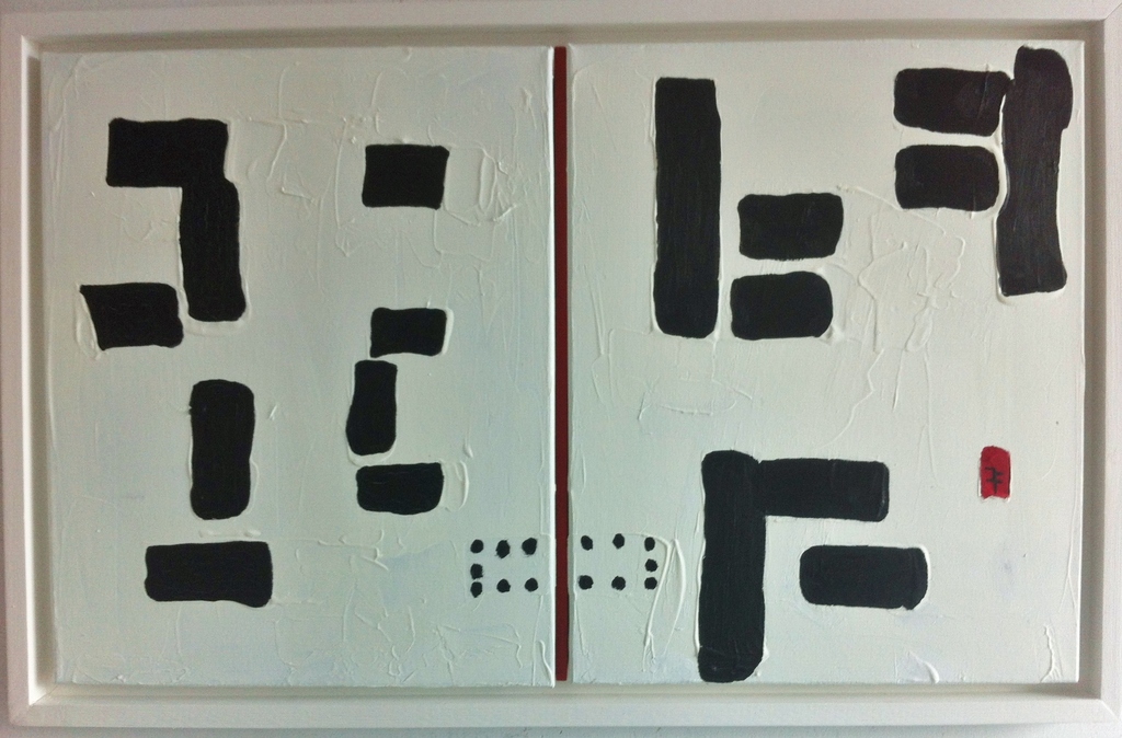 " 3 X Monogram JF " John Foppen - Olieverf op canvas -verdeeld over 2 doeken. verkocht voor € 139!