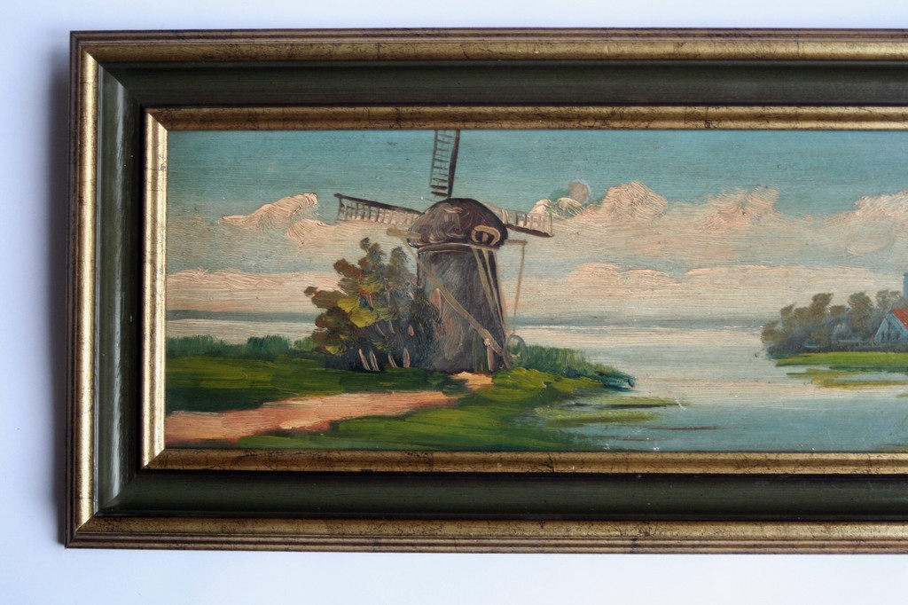 Onbekende kunstenaar - olieverf op board - dorp en molens aan het water. kopen? Bied vanaf 1!