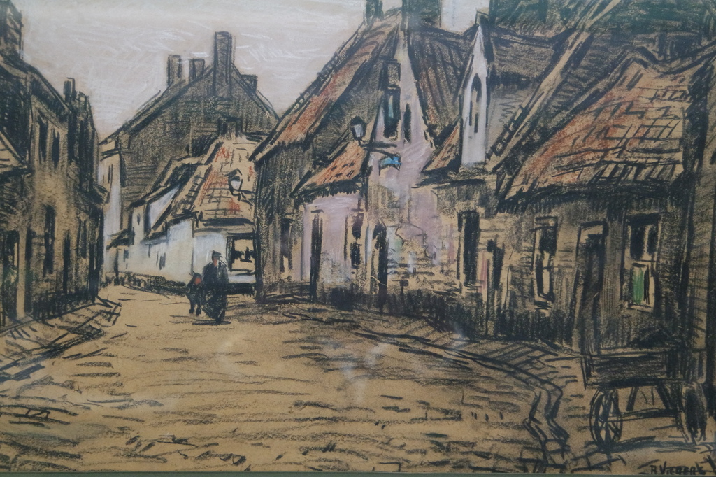 Ben Viegers (1886-1947)  - houtskool met pastel - dorpsstraat  kopen? Bied vanaf 210!
